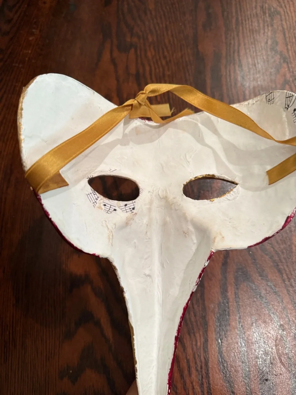 Venetian Plague Doctor Mask Gold Red Music Notes Masquerade Decor